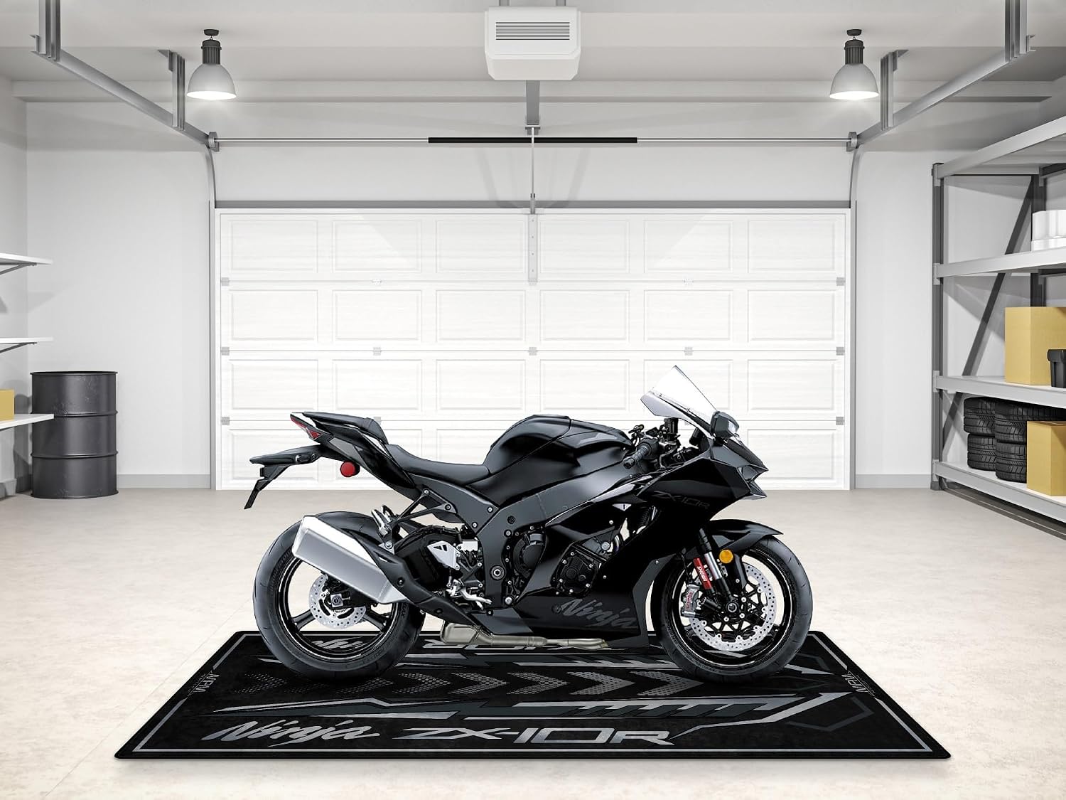 wibeart Parking Mat for Ninja ZX-10R Series Motorcycle Models, Display and Pit Mat, Washable Non-Slip Garage, Showroom Floor Mat, Rug (ZX-10R Black, Size 1 : 86.6 x 39.4/220 x 100 cm)