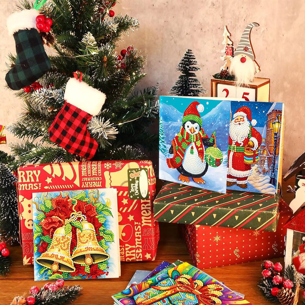Anyingkai 12PCS Diamante 5D DIY Tarjeta de Navidad,Tarjetas de Navidad Pintura, Kit de tarjeta de felicitación de pintura de diamante,Tarjetas de Navidad de diamante (L-1)