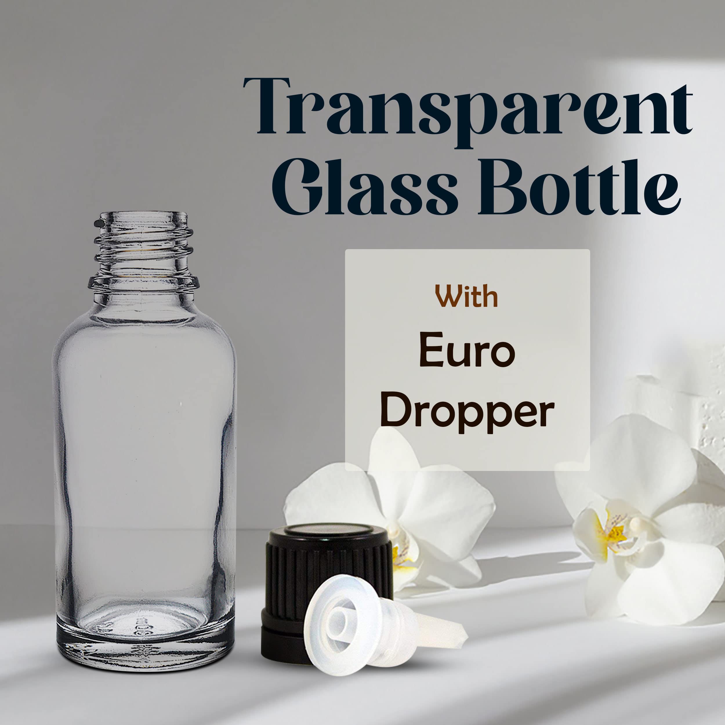 nsb herbals 30 ML Clear/Transparent Round Empty Glass Bottle + Euro Dropper + Black Cap, Refillable, Leak Proof For Essential Oils, DIY Perfumes (Pack of 6) - Image 4 thumbnail