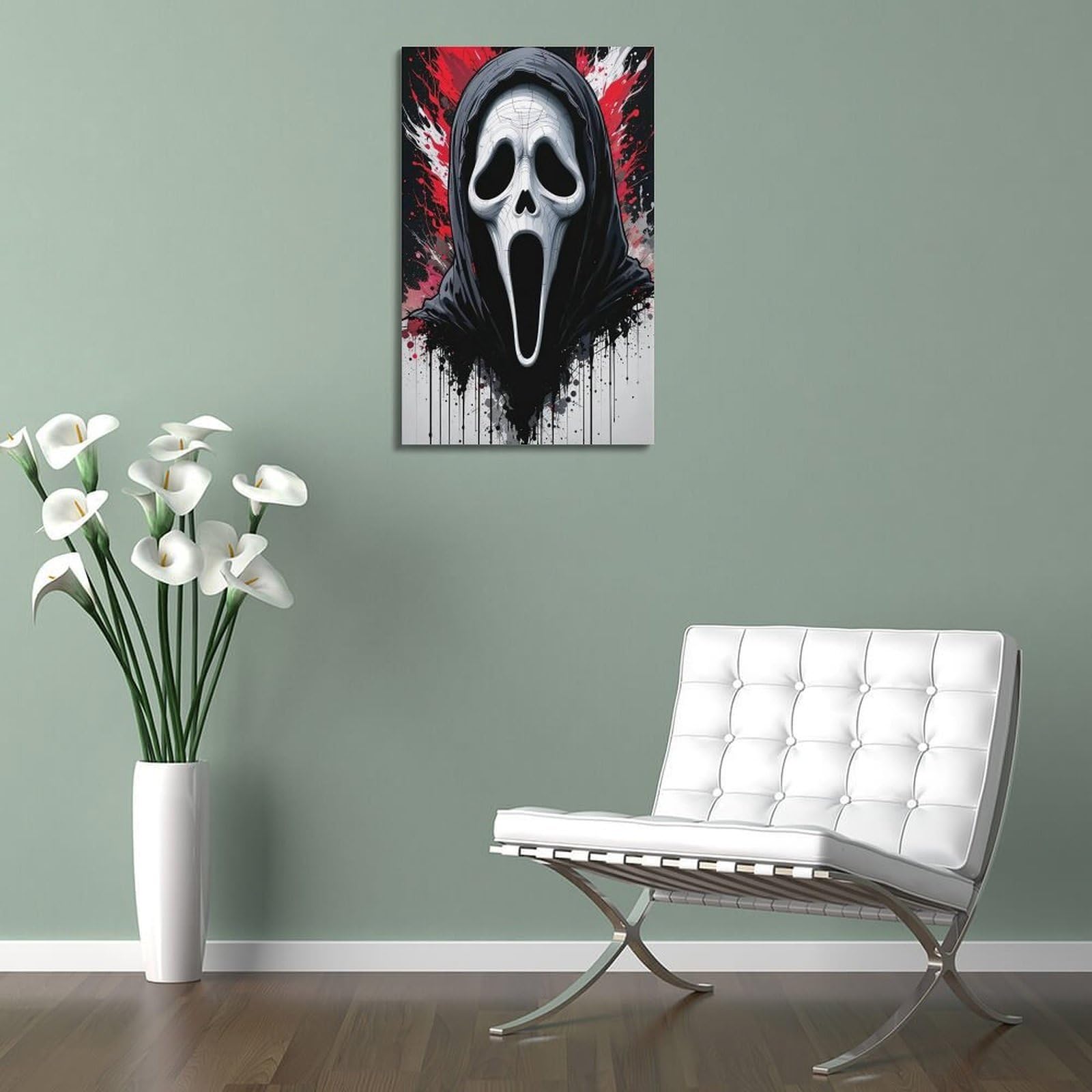 ZLXZPL Poster da parete per ufficio, stampa artistica su tela, poster di Halloween che urla il volto di fantasma con schizzi di sangue, immagine per festival, decorazioni per Halloween, esplosione con