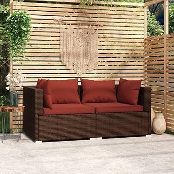 Patio Loveseat Set with Cushions Brown PE Rattan 2-Seater Outdoor Sofa for Small Spaces Balcony Porch Garden Furniture