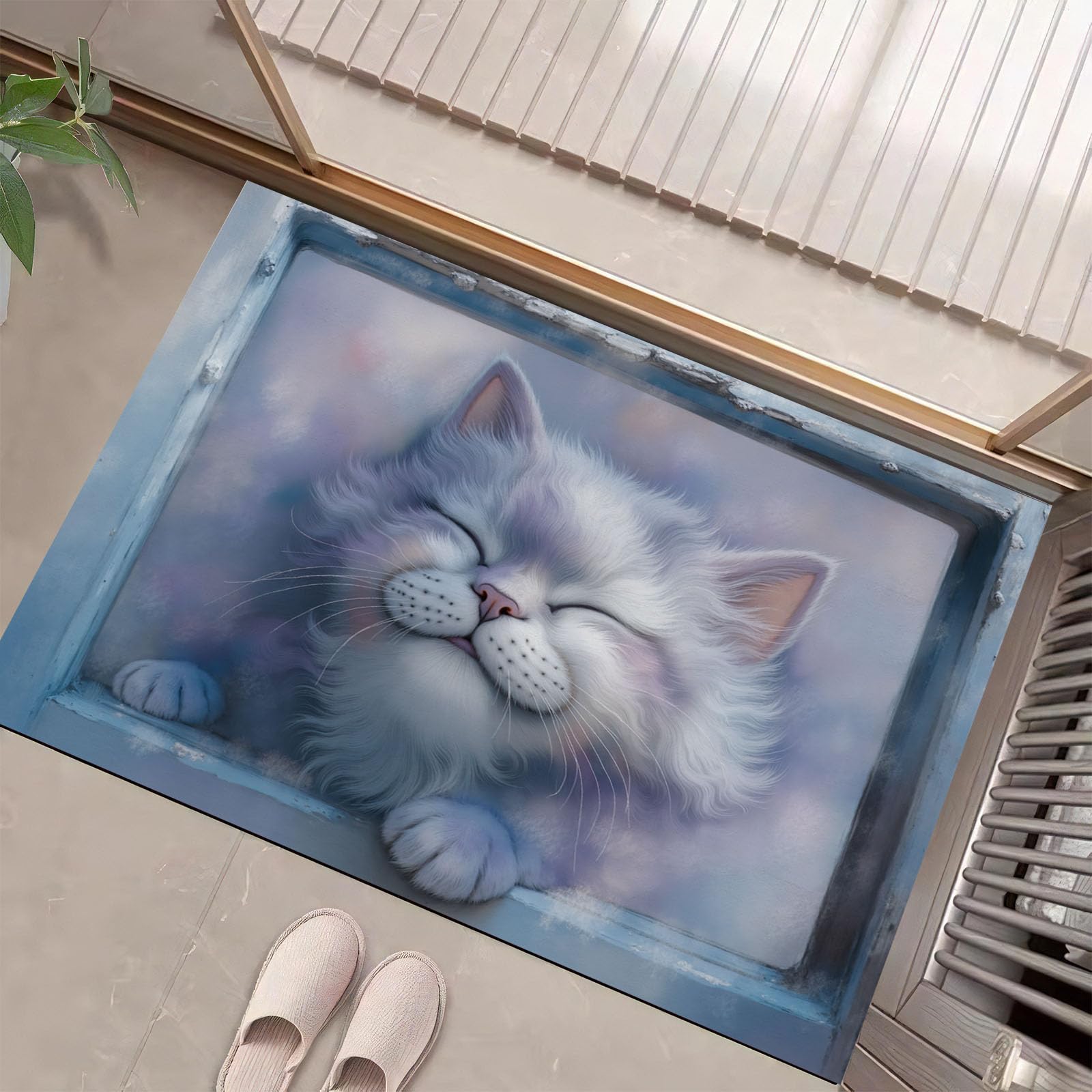 Paillasson Chat Aquarelle 90x150cm absorbant lavable pour votre entrée rêveuse