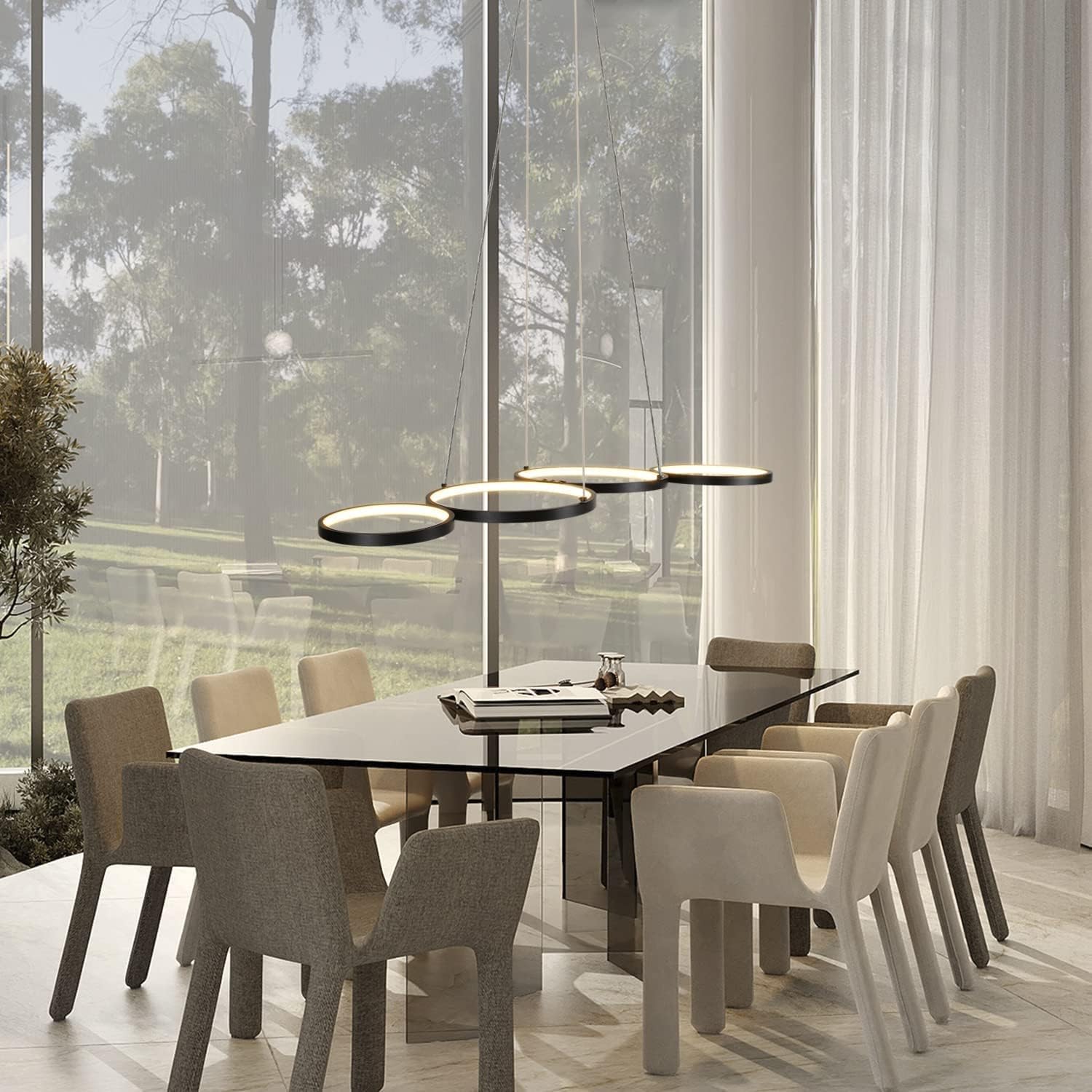 GBLY LED Pendelleuchte Esstisch Hängelampe 88CM Schwarz Hängend Lampe | Modern 4 Ring Hängeleuchte Design Esszimmerlampe 54W Dimmbar Esstischlampe Fernbedienung Pendellampe Wohnzimmer Schlafzimmer