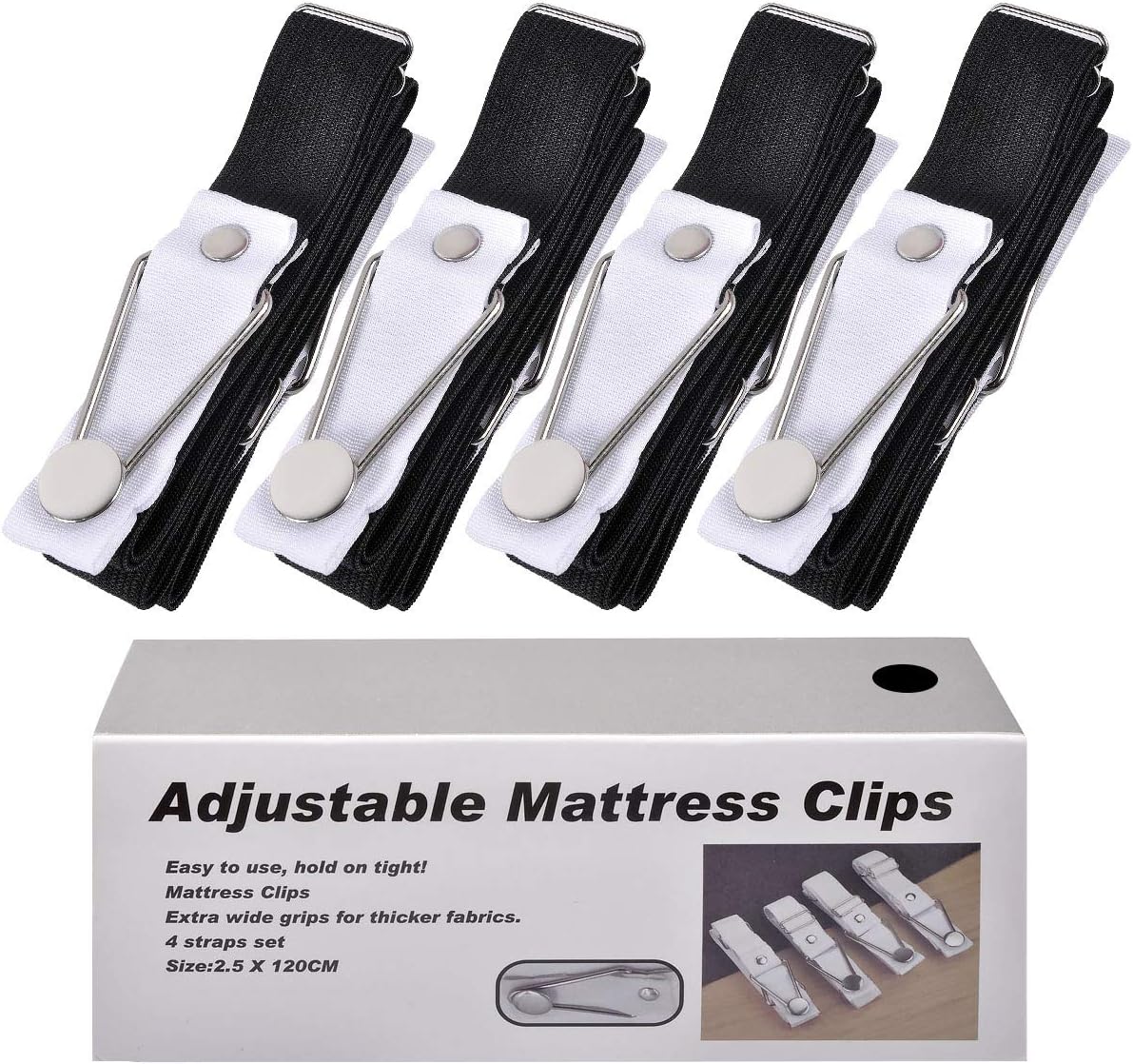 eZAKKA Bed Sheet Fasteners Suspenders Straps Adjustable Fitted Sheet Bed Clips Grippers Mattress Pad Cover Corner Holders Bands, 4pcs / Set (Black, Long Style)