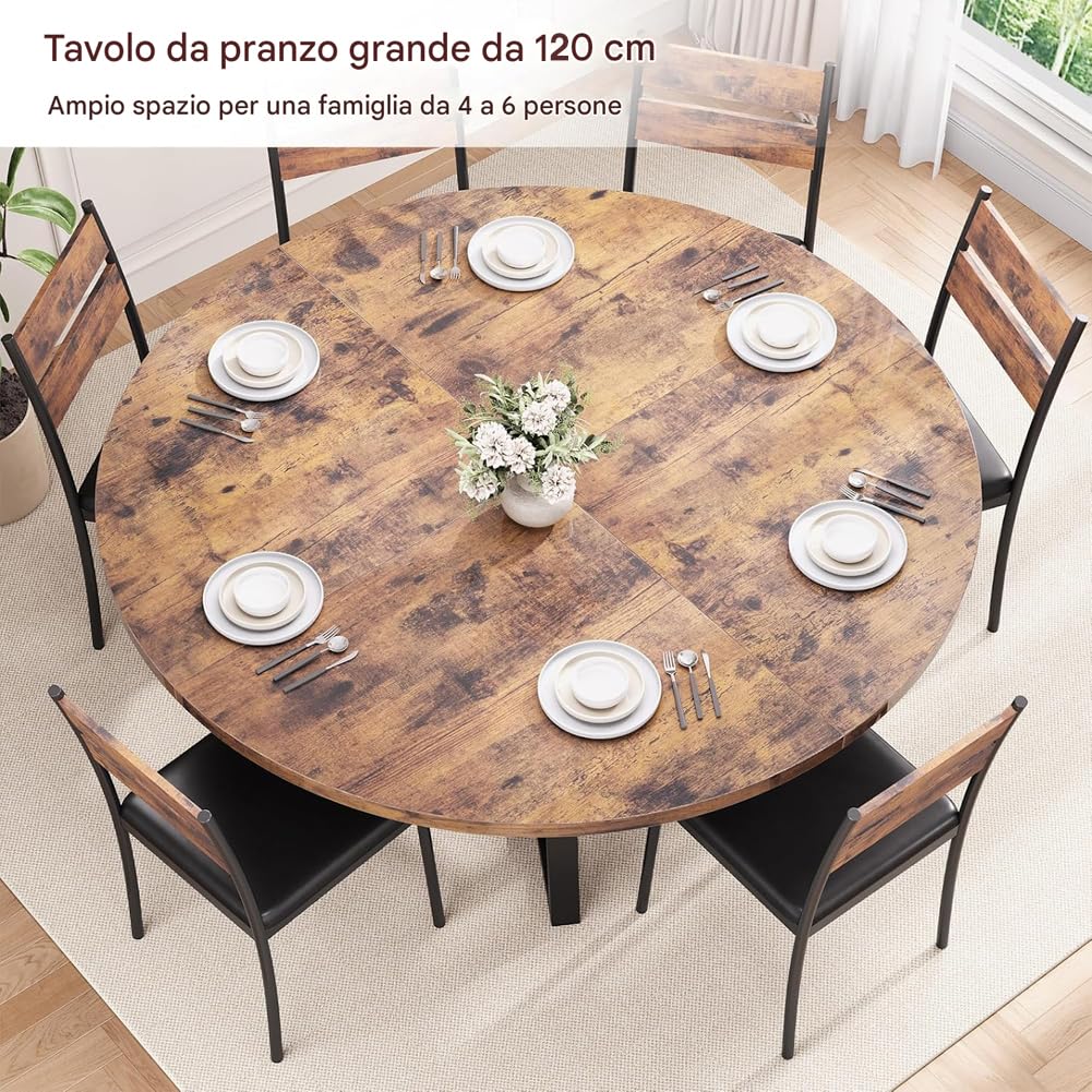 Shally Dogan Tavolo Rotondo per Sala da Pranzo e Cucina Diametro 120cm, Gambe in Metallo con Ripiano Portaoggetti Inferiore e Piano in Legno, Ideale per Casa e Ufficio, Industrial