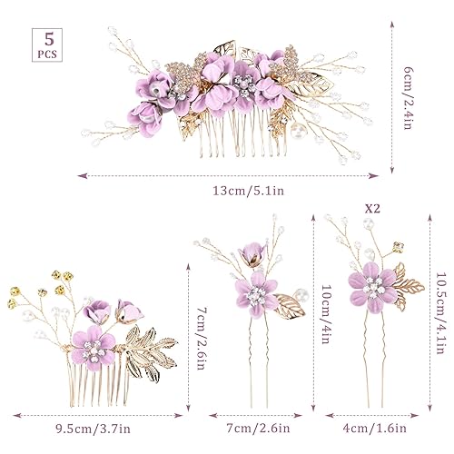 Miniatura 7 de FRIUSATE Juego de 5 accesorios para el cabello de boda, peine para el cabello de novia, accesorios para el cabello de dama de honor, accesorios para