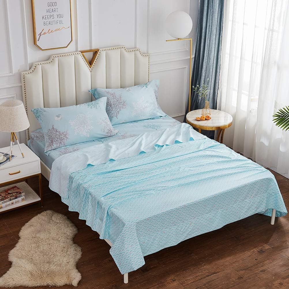 Brandream Luxury Beach Bedding Set Coastal Sheets 100% Cotton Bed Sheets Set King Size 4-Piece Deep Pockets 18 Inch Extra Deep