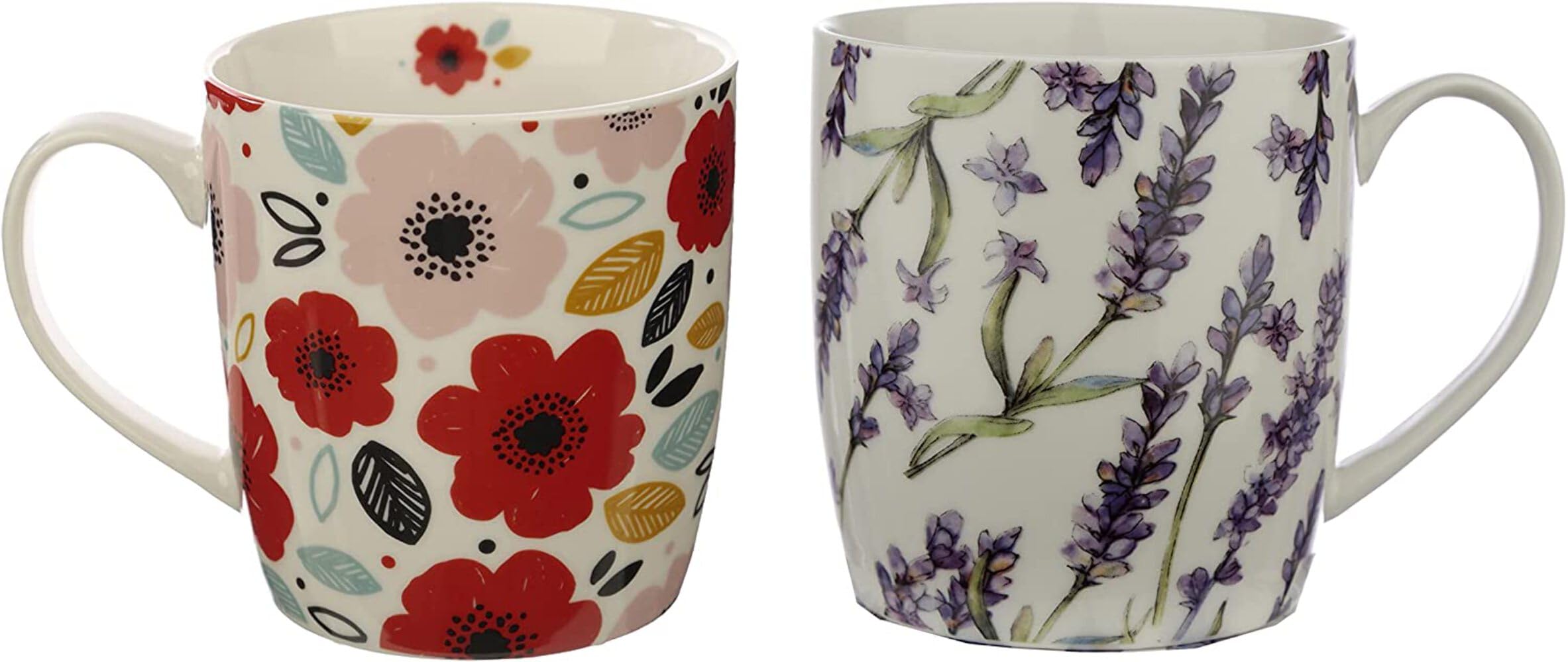 Puckator Multi Poppy Fields & Lavender Fields Pick Of The Bunch Set Of 2 Porcelain Mugs Coffee Tea Cups, Food Dishwasher & Microwave Safe, Home Office Work, Colour