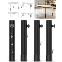 4PCS Folding Table Risers, 3-Level Heavy-Duty Carbon Steel Folding Table Leg Extensions, Adjustable Table Lifts Risers for Bent & Straight Legs, Raise up to 5.8 Inches