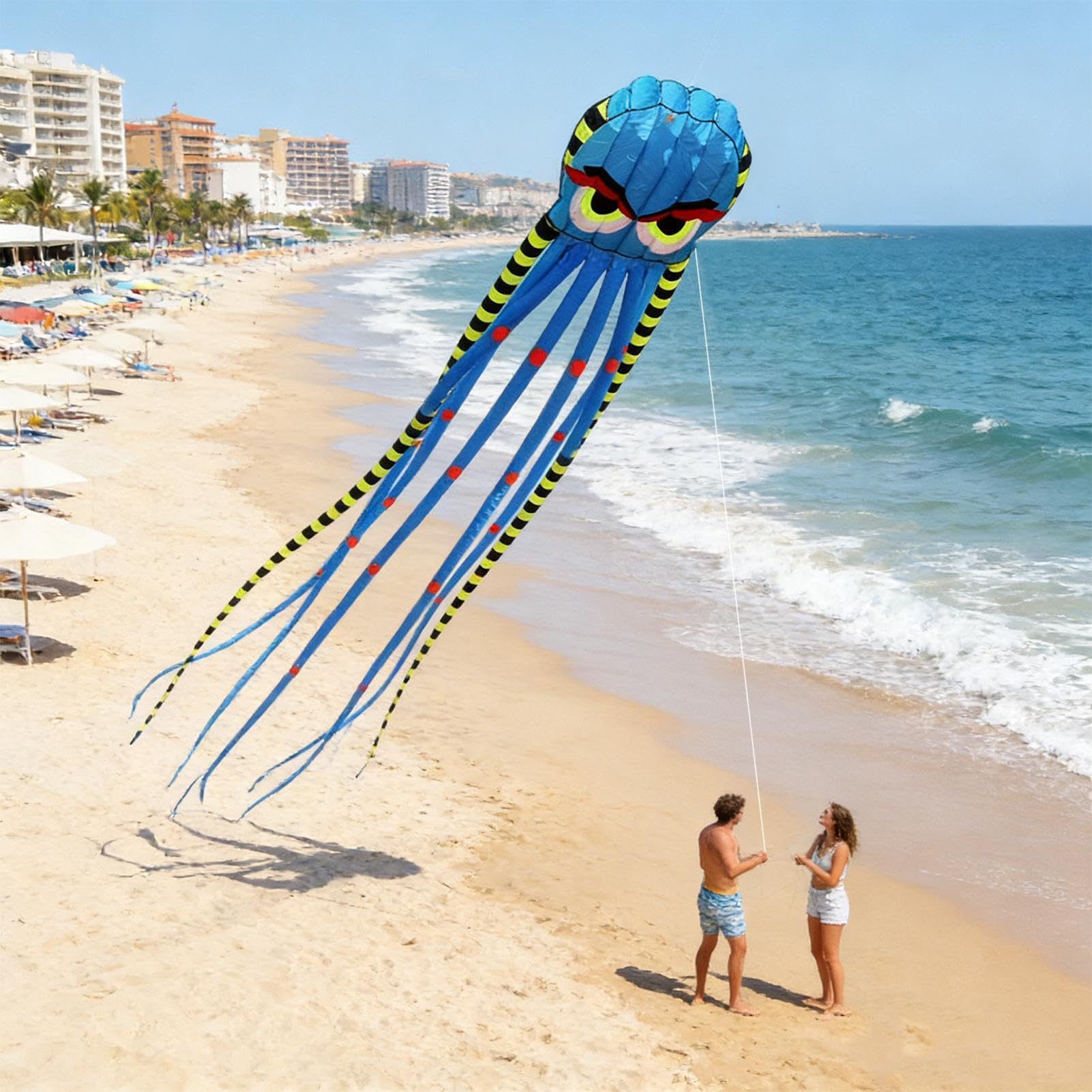 Octopus Kite - Juguetes grandes para moscas para exteriores de 26 pies | Ala gigante de paracaídas 3D sin marco | Mango de cuerda duradero resistente al desgarro | Kit de línea de prisma de acrobacias