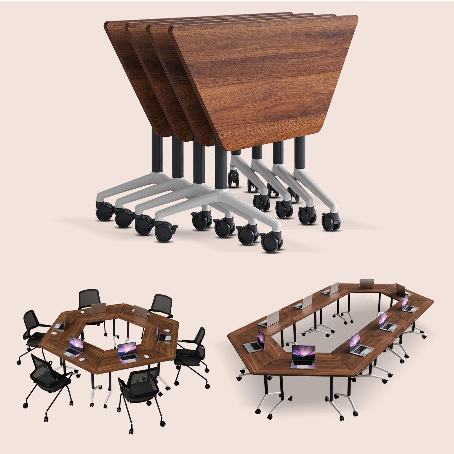 Zeavgo 47.2 inch Conference Table with 360° Silent Wheels, Folding Conference Room Tables, Flip-top Mobile Training Table Modern Trapezoidal Meeting