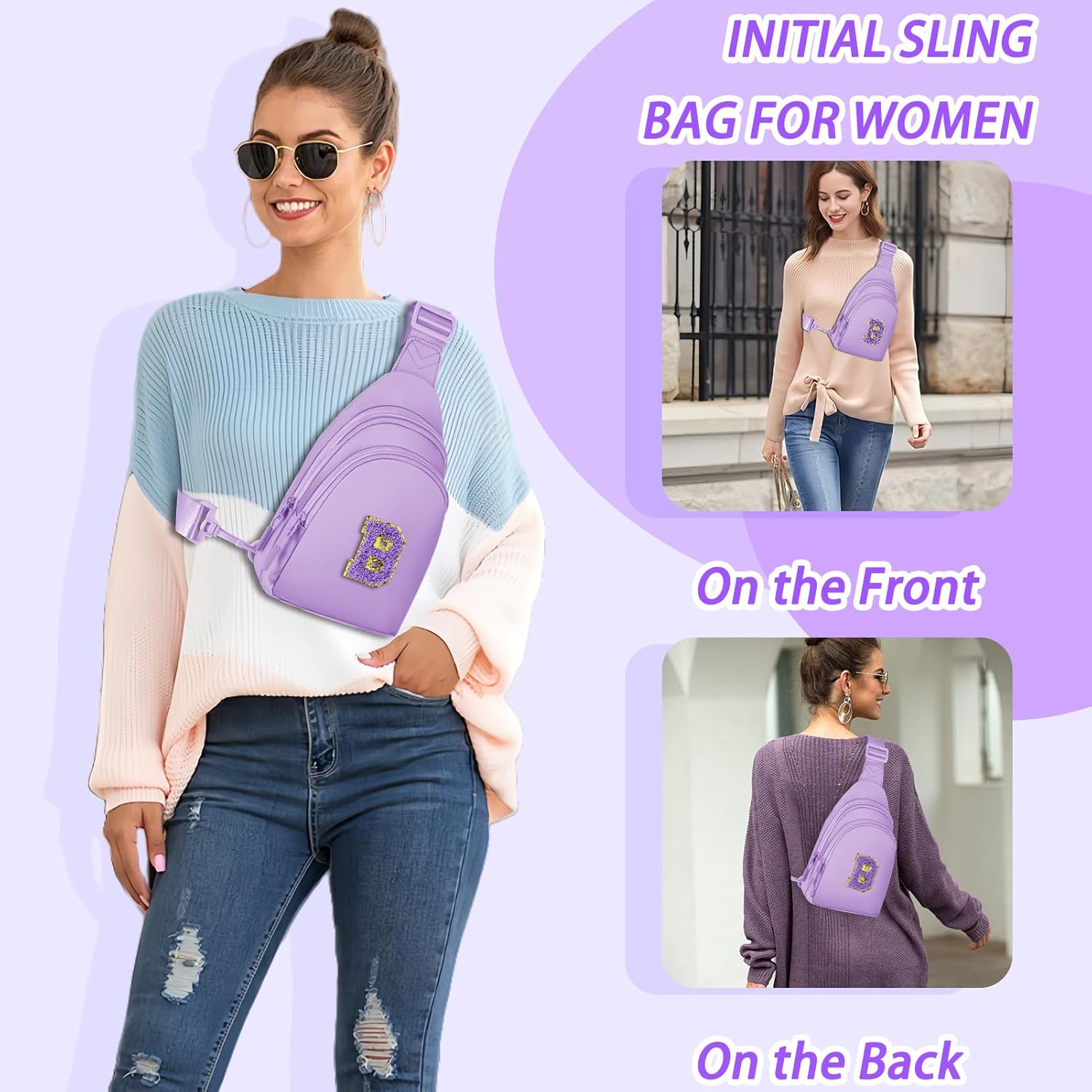 ZLFSRQ Small Initial Sling Bag Crossbody Bag for Women Cute Personalized Letter Chest Bag Fanny Pack Cross Body Purse - Image 2