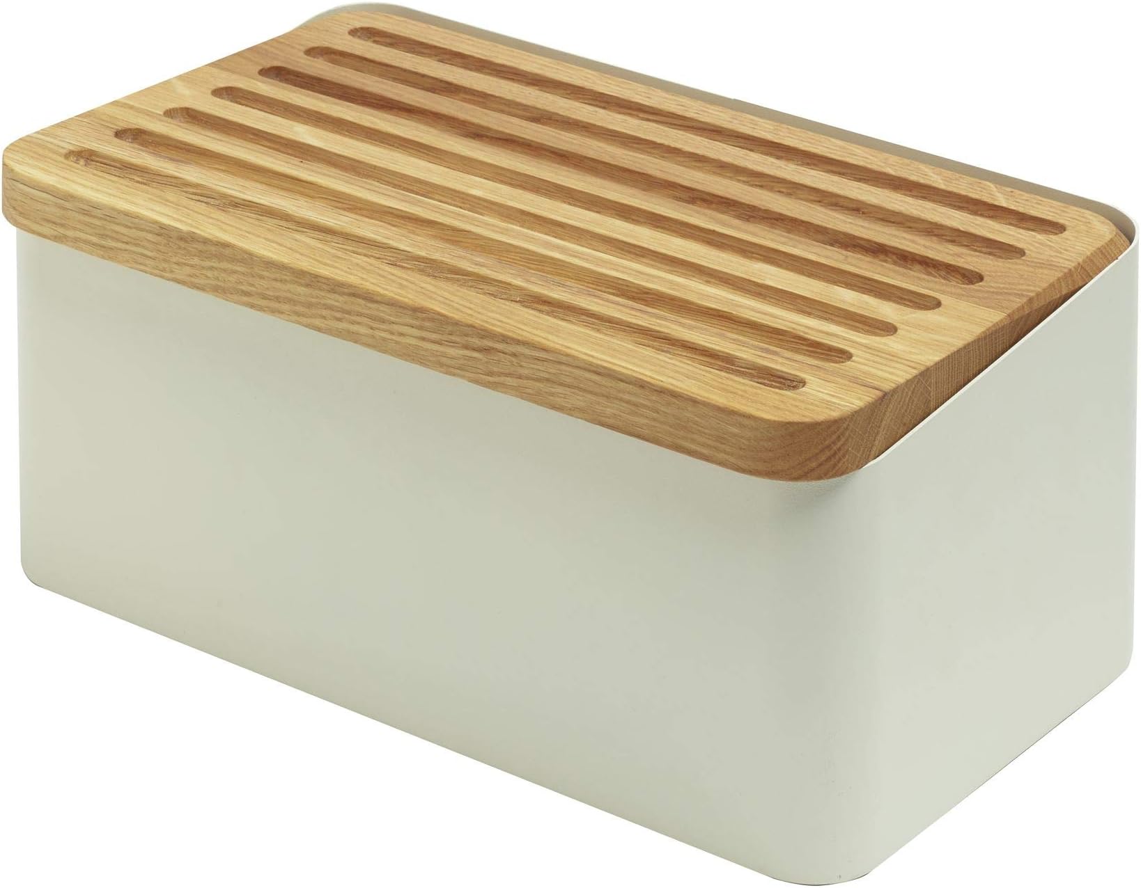 LegnoartCrispy White Bread Box With Double Functioning Lid: Oak Bread Cutting Board and Lid