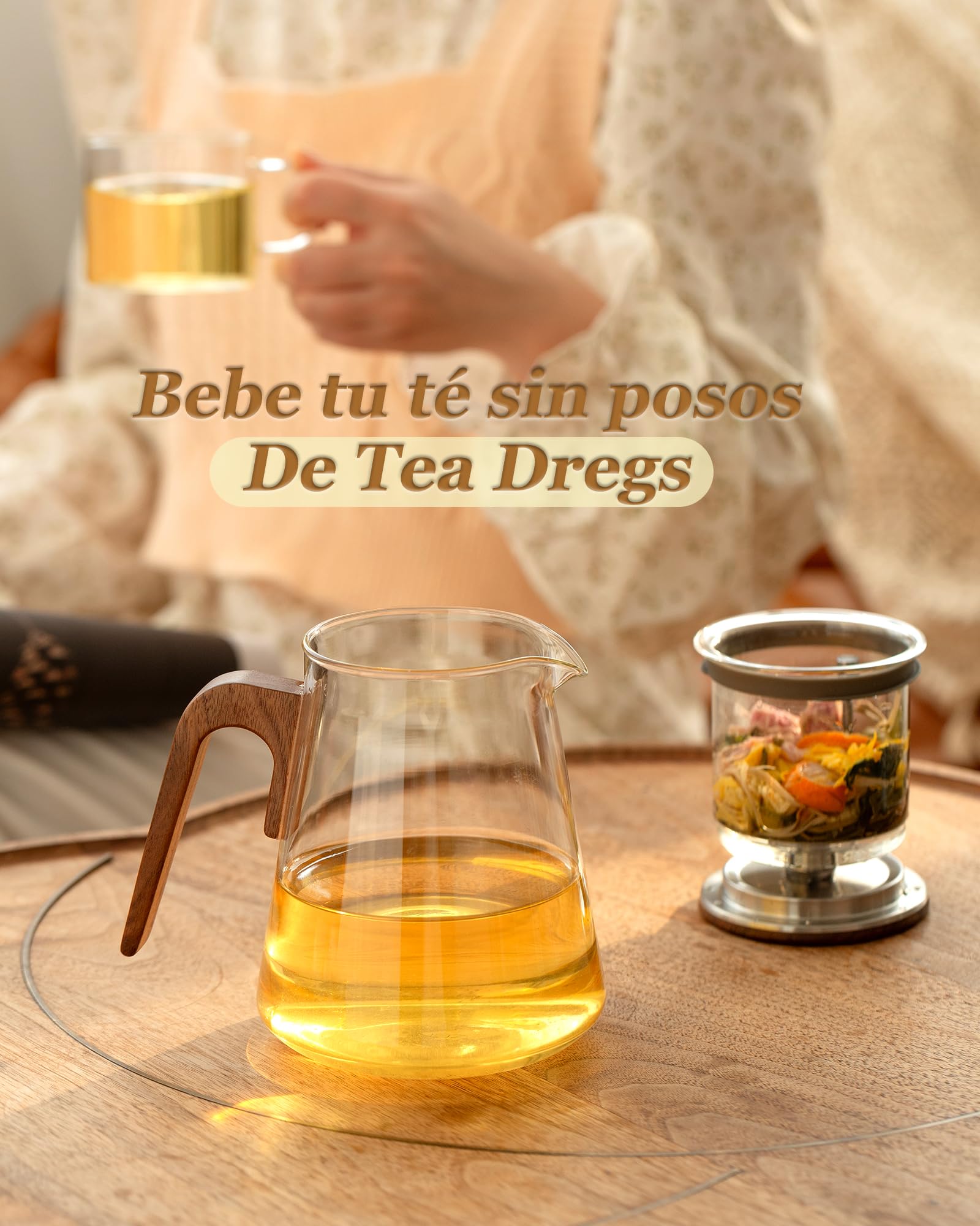 Tetera de cristal para separación de agua con filtro, Magnética Flujo hacia abajo, Tetera infusiones mágica para té en, mango de madera de nogal, regalos para los amantes del té-800ML
