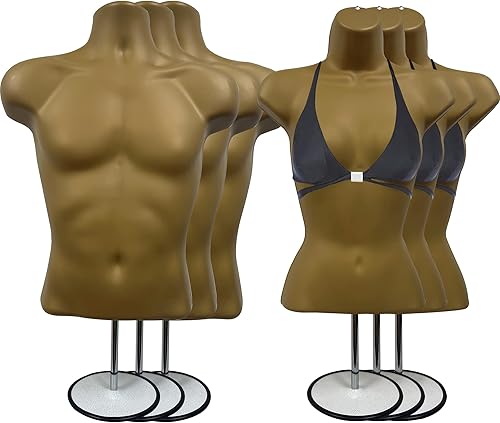 Miniatura 29 de DisplayTown Maniquí de torso masculino y femenino con soporte de metal, cuerpo con respaldo hueco, apilable, forma de vestido para exhibición