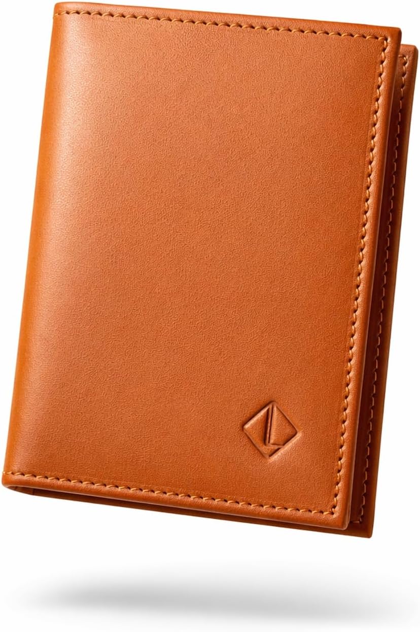 Handmade Vertical Leather Wallet – Ultra-Slim Minimalist Bifold – 100% Genuine Ecuadorian Leather – Unlined Professional Design (Caramel)