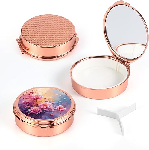 Miniatura 8 de Dynippy Pastillero con bolsillo para espejo, 3 compartimentos, organizador de píldoras de vitaminas para bolso de bolsillo y regalos de viaje