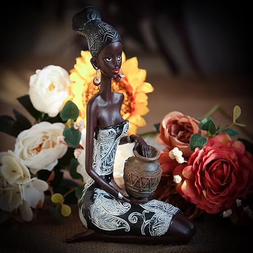 Miniatura 4 de Estatua de mujer tribal africana, regalo de decoración de mesa, escultura femenina de arte negro para el hogar y la oficina, 9.4 pulgadas de alto (B)
