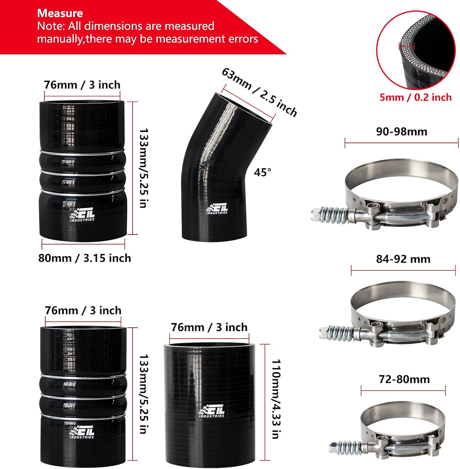 Intercooler Hose & Clamps Kit Fits 2003-2007 for Ford F250 F350 F450 F550 Turbo Charge Intercooler Hose CAC Boots Clamps Kit for Ford 6.0L Powerstroke Diesel