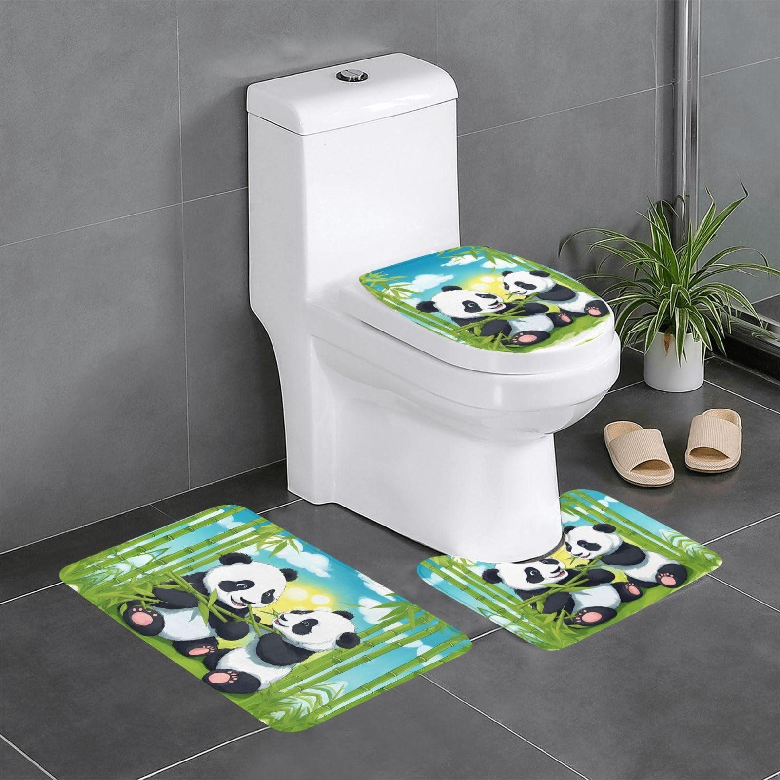 Tapis de salle de bain antidérapants motif pandas Happy Pandas rectangulaire