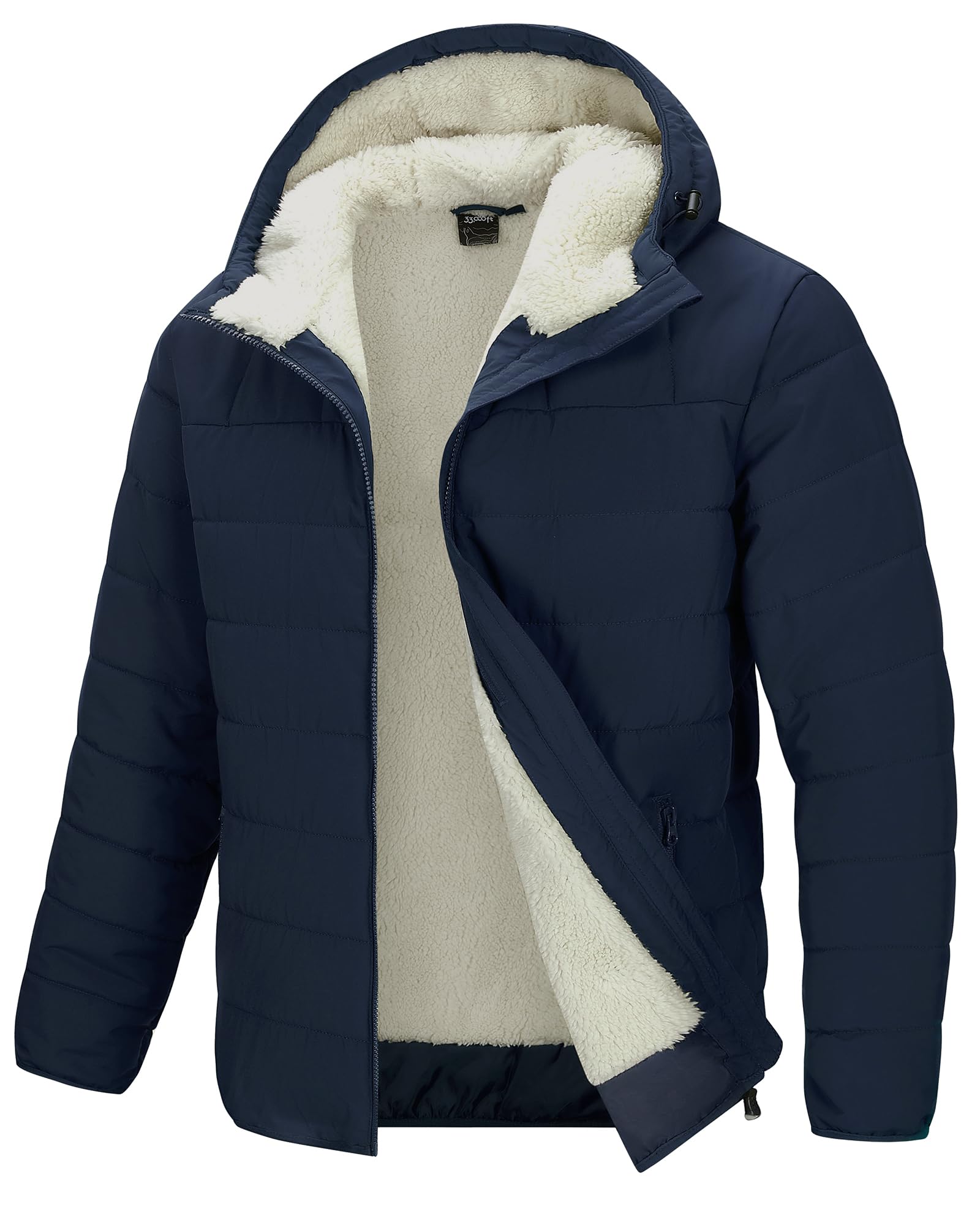 33 000ft Mens Hooded Winter Puffer Jacket Sherpa Fleece Lined Lightweight Warm Quilted Insulated Puffy Coat
