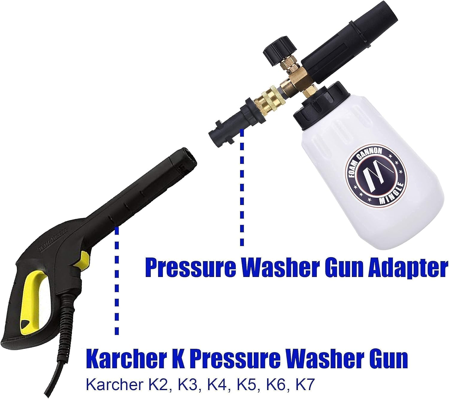M MINGLE Foam Cannon, Pressure Washer Wand Extension Adapter, Compatible with Karcher K2, K3, K4, K5, K6, K7 Pressure Washer, 1/4 Inch Quick Connector