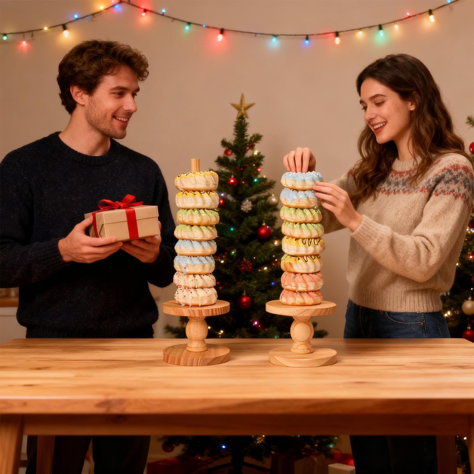 Torre De 4 Piezas Expositor | Torre Para Y Bagels Para Postres Comidas Bodas Cumpleaños Navidad Mesa Servicio Buffet Hogar