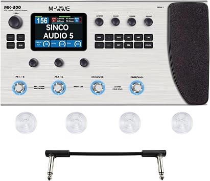 M-VAVE MK-300 Silver Guitar Multi Effects Pedal Multi Effects Processor with Amp Modeler Expression Pedal Multi Effects Processor Ann Modeling Guitar Processor with Footswitch Topper