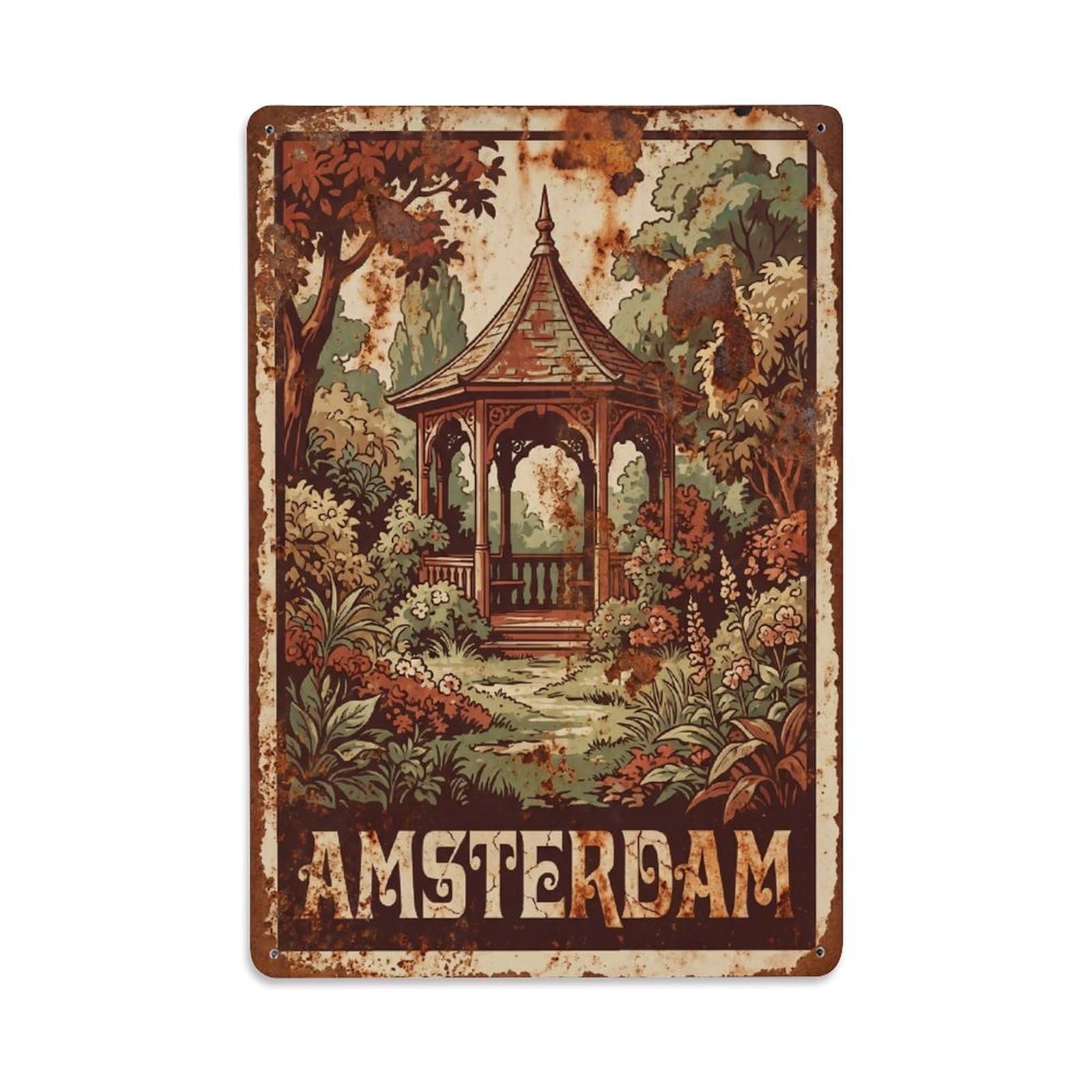 Okngb Style Pavilion Garden Polder Amsterdam Vintage Rural Tourism Metal Tin Sign Plaque Wall Decor For Cafe, Man Cave, Club Bar, Office, Home Garden Round Metal Poster 8X12inch