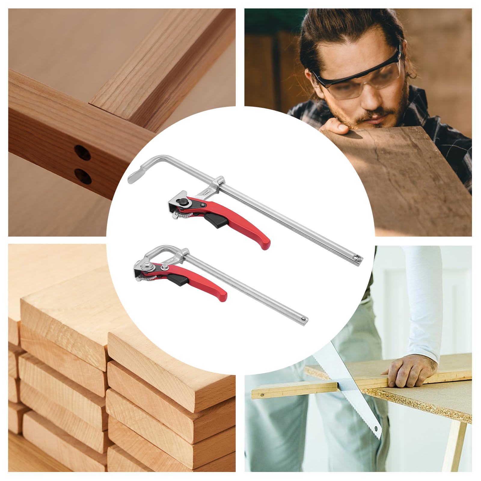 Pinza de sujeción manual roja de liberación rápida, carraca rápida, abrazadera de guía de sierra, abrazadera de mesa, fuerza de sujeción de 180 kg, para carpintería, construcción naval