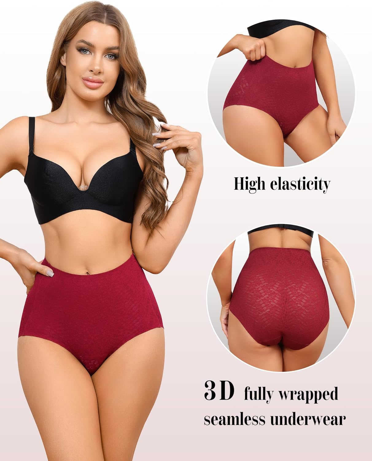 LEVAO Womens High Waisted Seamless Underwear Lace Stretch No Show Tummy Control Panties Full Coverage Briefs S-2XL - Image 3