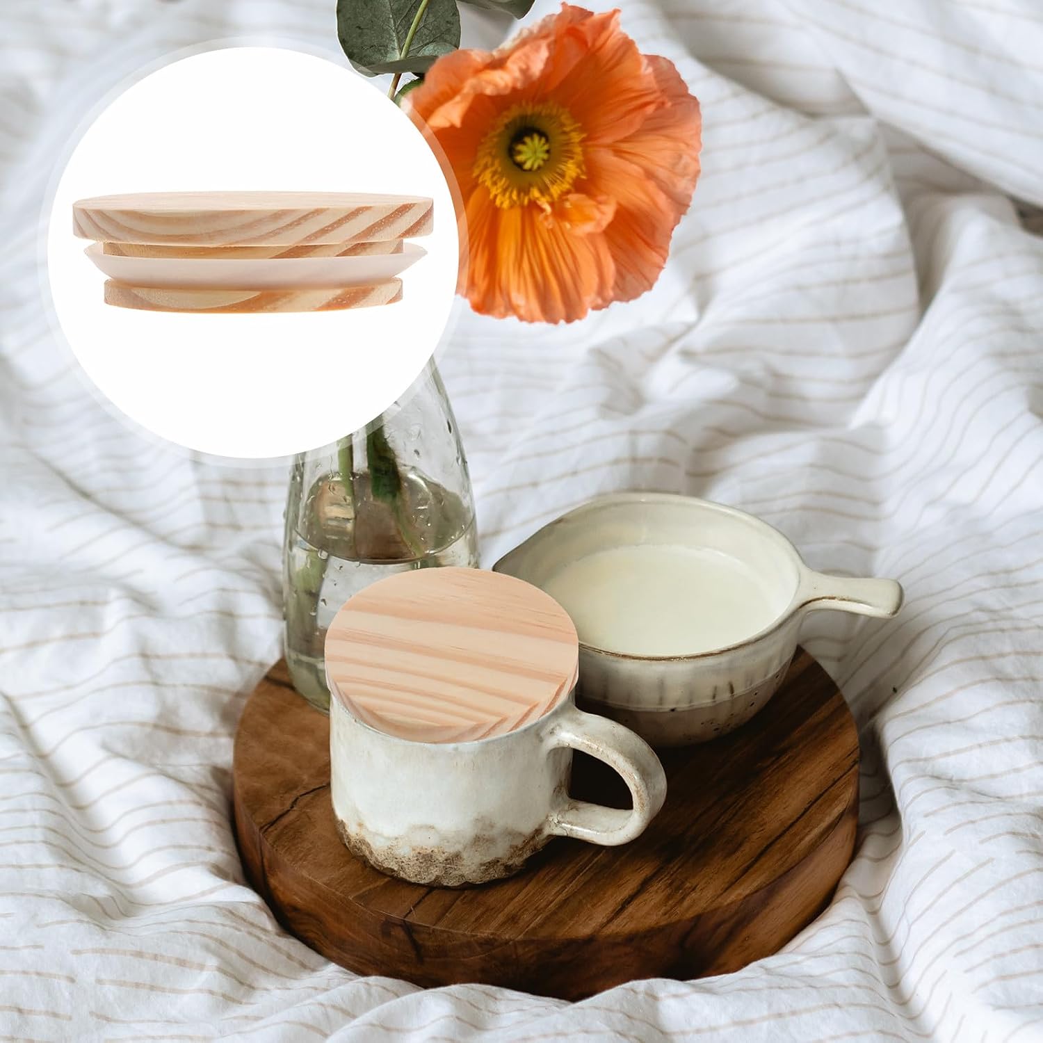 Cabilock 8pcs 72mm Wooden Sealing Lids for Glass Jars and Cups Pine Wood Jar Covers for Wide Mouth Mason Airtight Bottle Wood Lid Set for Food Storage and Canning