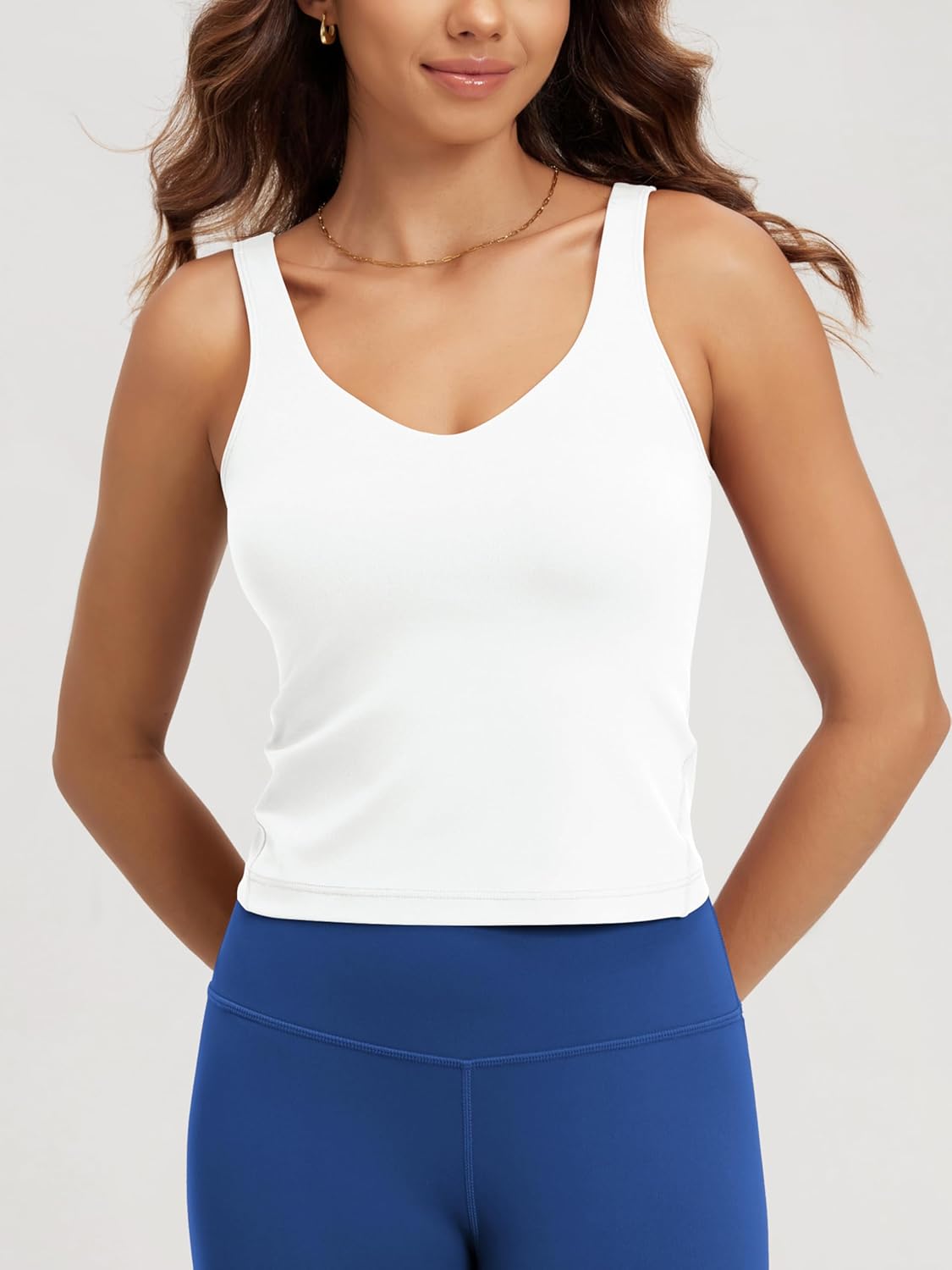 ODODOS Cloud Feeling Tank Bra for Women U Back Wirefree Longline Sports Bra Yoga Top with Removable Pads
