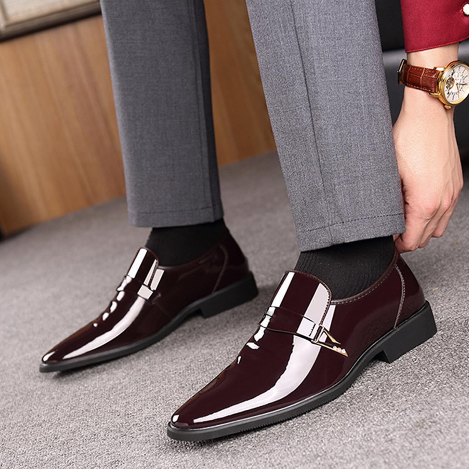 Scarpe da Mocassini da Uomo a Punta Senza Lacci | in pelle, eleganti, antiscivolo, feste, nozze, formali, ufficio, Oxford, feste, all'aperto