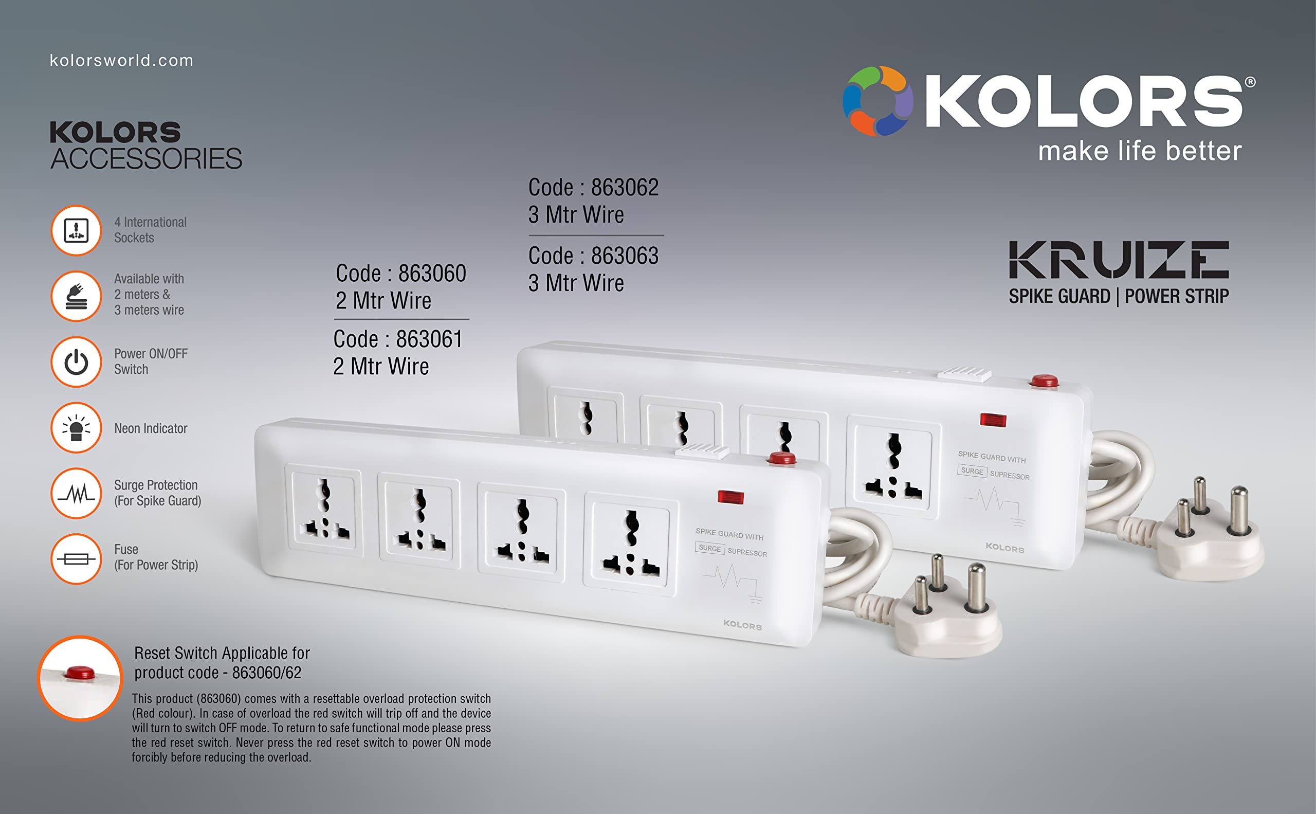 Buy Kolors Power Strip, Extension Board, Extension Cord, Extension