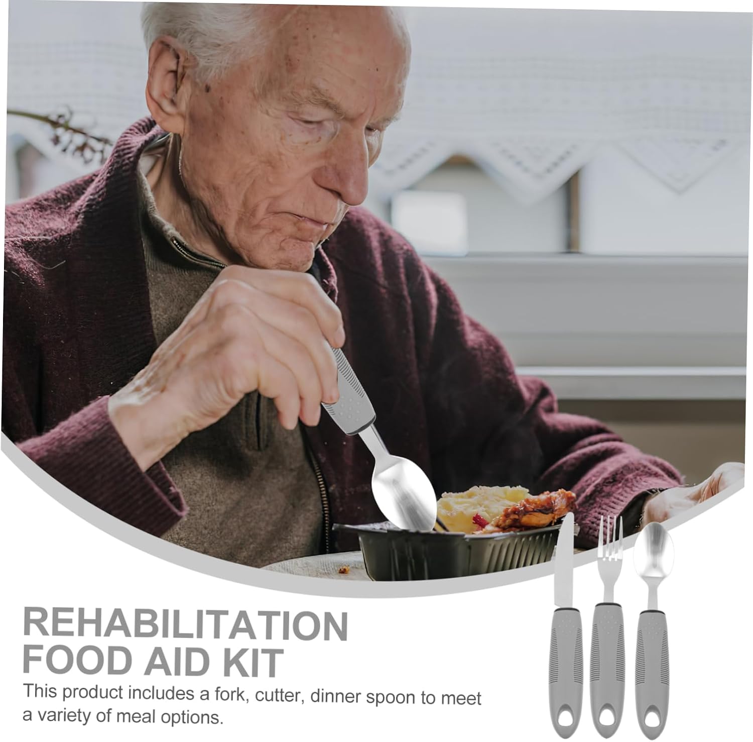 1Set Professional Elderly Utensils Adaptive Tableware with Built Up Handles for Convenient Eating Tpr Design for Stability and Comfort