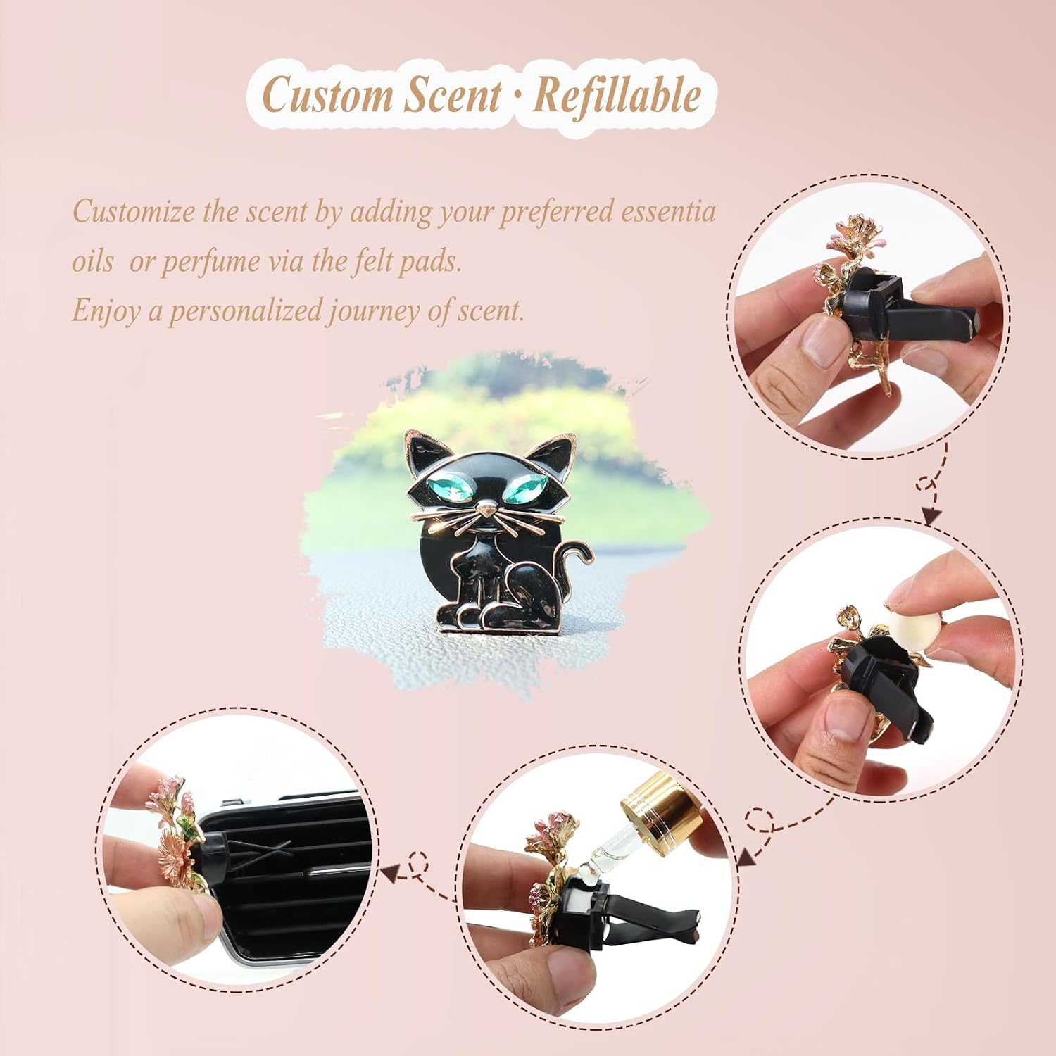 ORIESSE Cat Car Accessories 2pcs Black Cat Car Air Freshener Vent Clips image 5