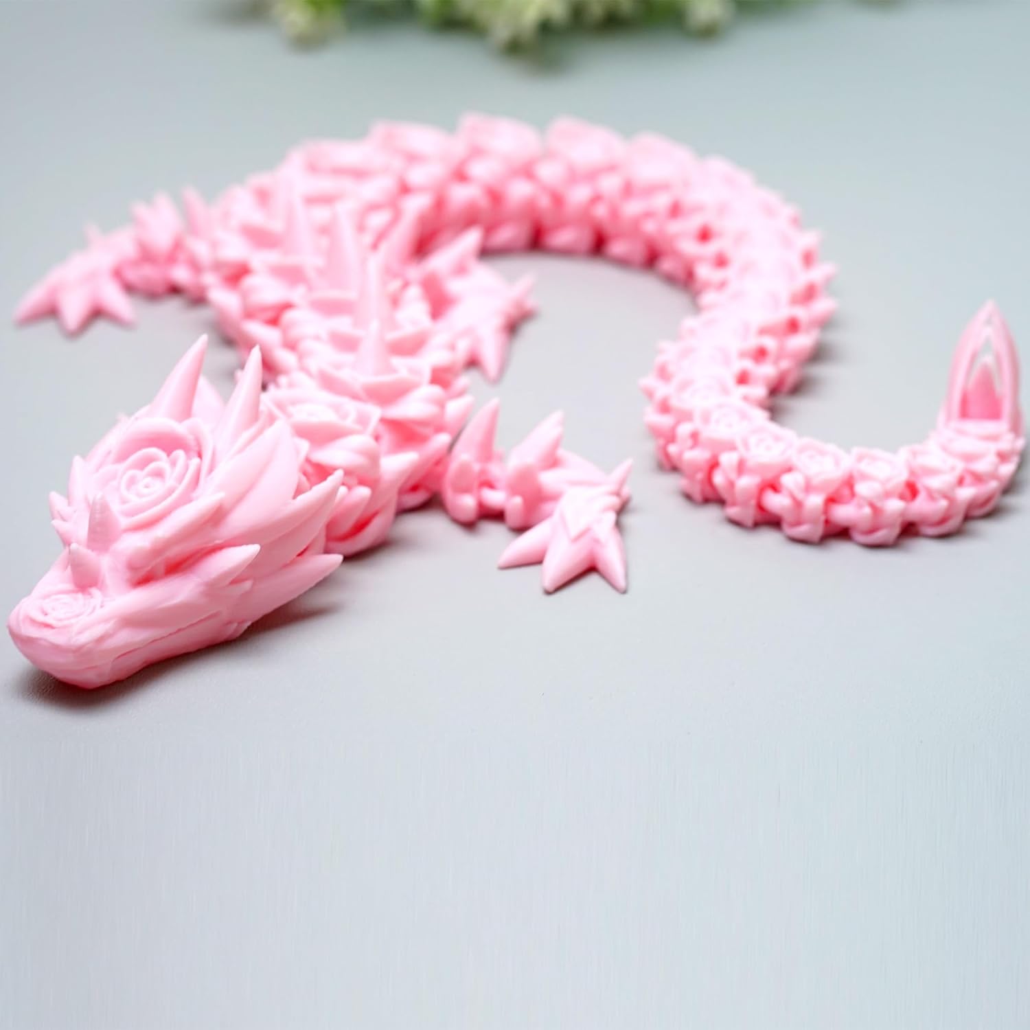 3D Printed Rose Dragon Model,Flexible Realistic Articulated Animal Fidget Toys,Mystery Figurines Gifts for Easter,Executive Desk Funny Décor and Festival Collectible,Easter Basket Stuffers (Pink)