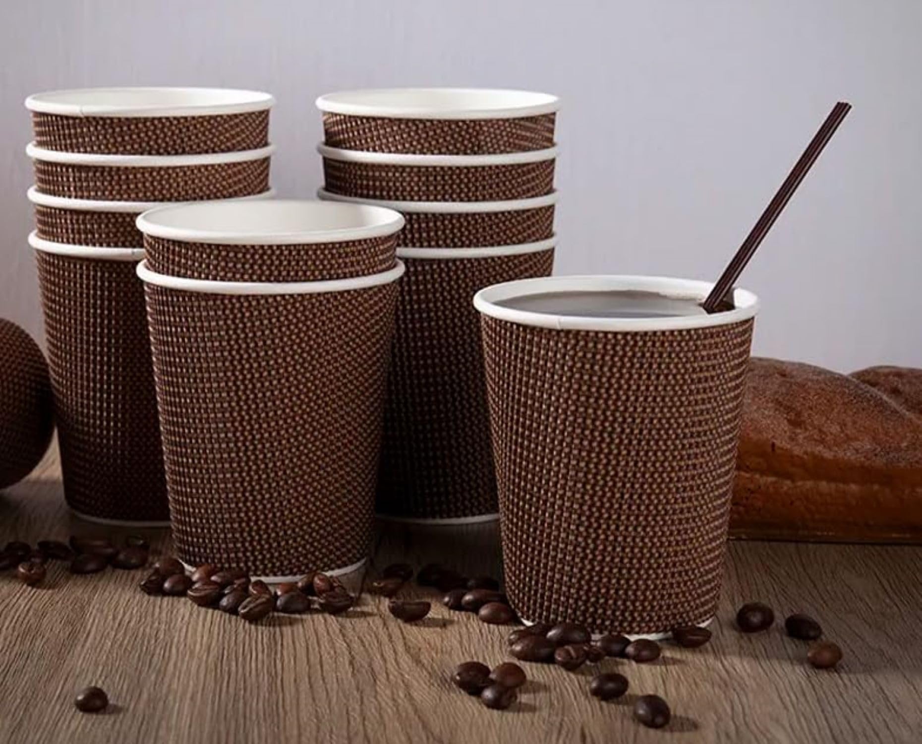 HOT BARGAINS 8oz Disposable Coffee Cups, 230ml Triple-Layered Kraft Paper Cups, Brown and White Ripple Design, 200 Count