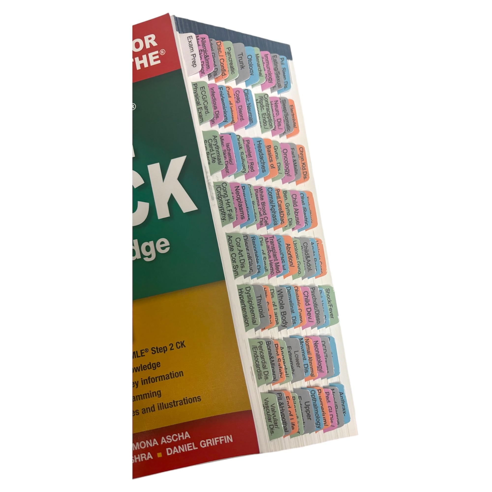 Book Tabs for First Aid for The USMLE Step 2 CK, Eleventh Edition. Laminated, Color-Coded and Repositionable with Alignment Card for Easy Installation (Book not Included)