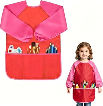 Kids Painting Smock, kids Apron with Long Sleeves and 3 Pockets