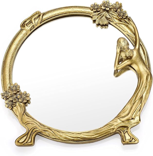 SUMTREE Gold Decorative Wall Mirror Vintage Hanging Mirror for Wall Vintage Decor, Elegant Cosmetic Dressing Mirror for Bathroom Bedroom Beauty Round Shape