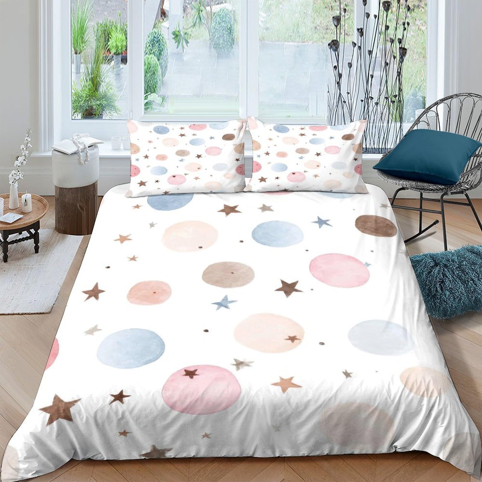 Ctjqhvkz Style-6 3D Printed Pastel Polka Dot Fitted Sheet Microfiber Soft Breathable Star Pattern Bed Cover For Bedroom Guest Room Dorm Decor Single（135X200cm）