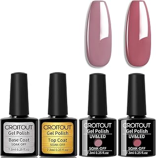 Croitout (Base Coat Top Coat With Two Color Gel) Gel Nail Polish Set,Base Top Coat With Two Color Gel Polish Set,Shellac Nail Polish UV LED Lamp Nail Art Nail Salon
