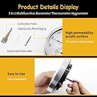 Vista 5 de Estación meteorológica de esfera de 5.2 pulgadas de diámetro, estación meteorológica 3 en 1, barómetro combinado, termómetro e higrómetro, barómetro