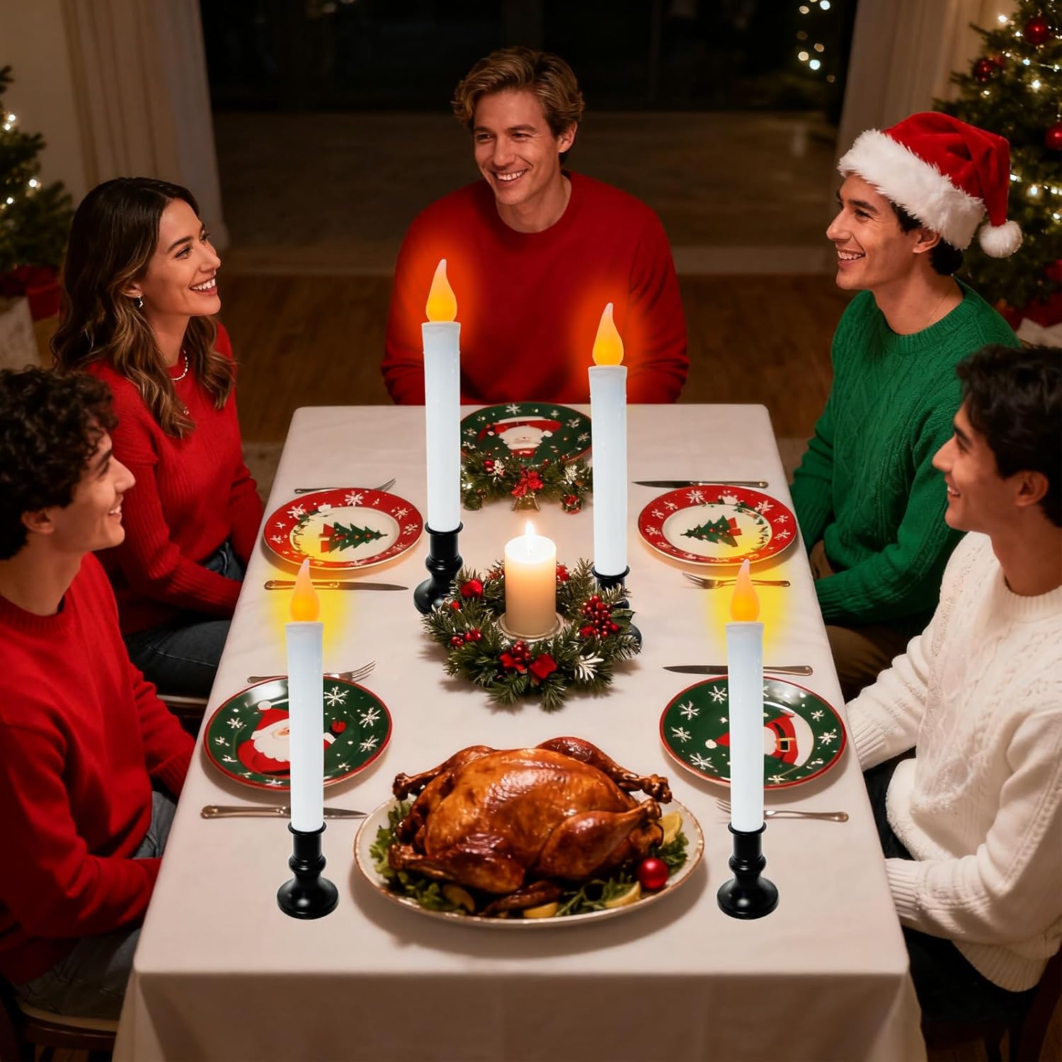 6 Pack 9" Black Base LED Candle Lights with Dusk to Dawn Sensor, Battery Powered Flameless Candles for Indoor Table Party Decor - Image 4