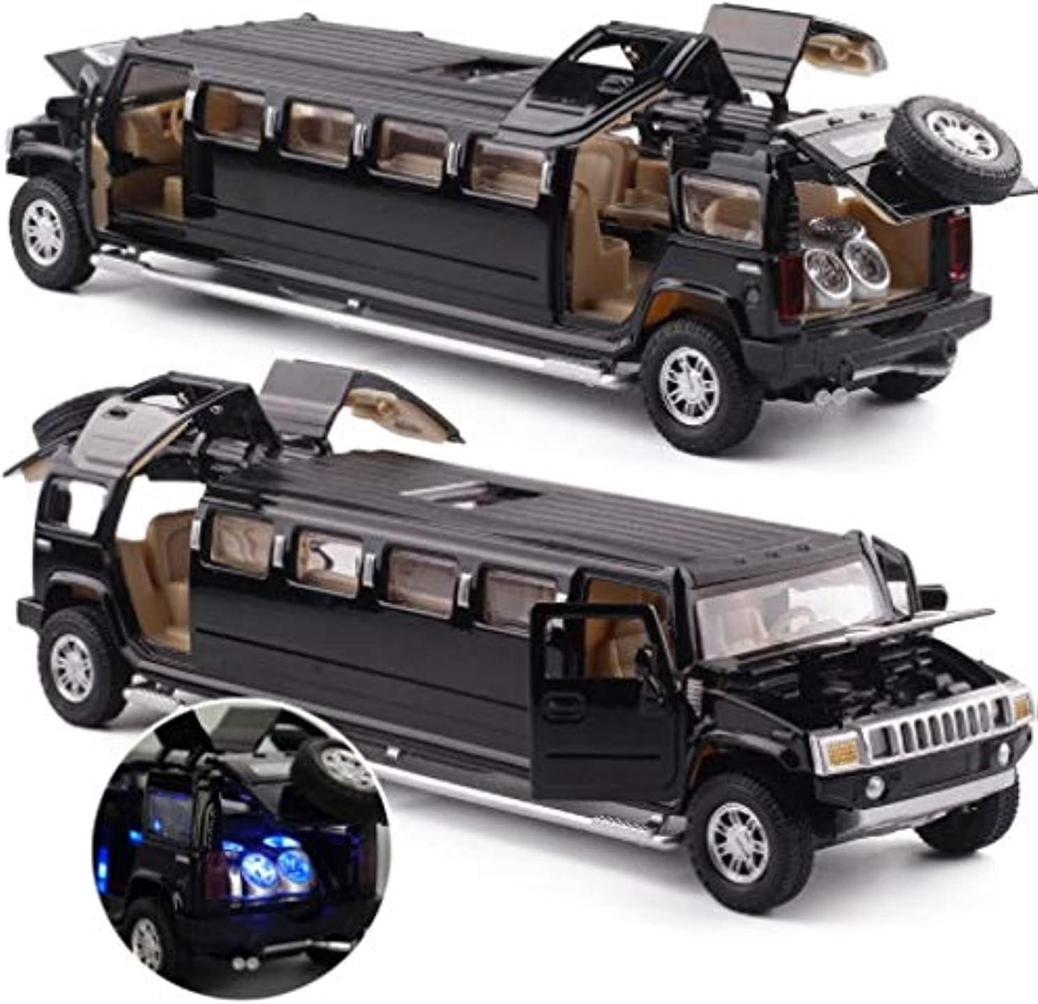 High Simulation 1:32 Die-cast Metal Alloy Limousine Models Flashing Pull Back Children's Music Toy Car Makfacp (Color : Black)