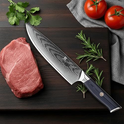 Miniatura 2 de Cuchillo de chef, juego de cuchillos de damasco de 8 pulgadas, cuchillo de cocina de acero inoxidable de alto carbono de 67 capas, cuchillos de