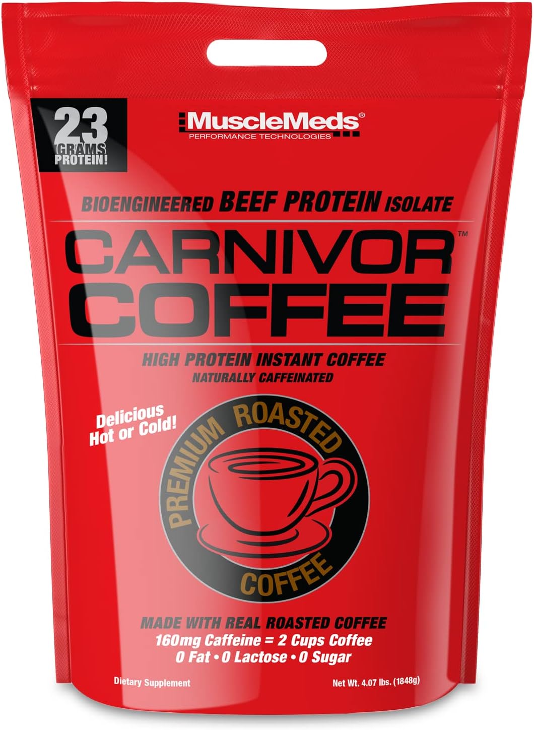 Carnivor High Protein Coffee, Naturally Caffeinated Energy Boost, 2 Shots Espresso, Sugar Free, Lactose Free, Fat & Gluten Free, Premium Roasted, Delicious Hot or Cold, 4Lb