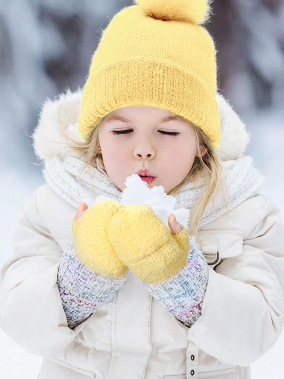 Geyoga 3 Pairs Kids Fingerless Gloves Winter Flip Gloves Warm Convertible Mitten for Girls Teenager Half Fingerless Mittens - Image 6